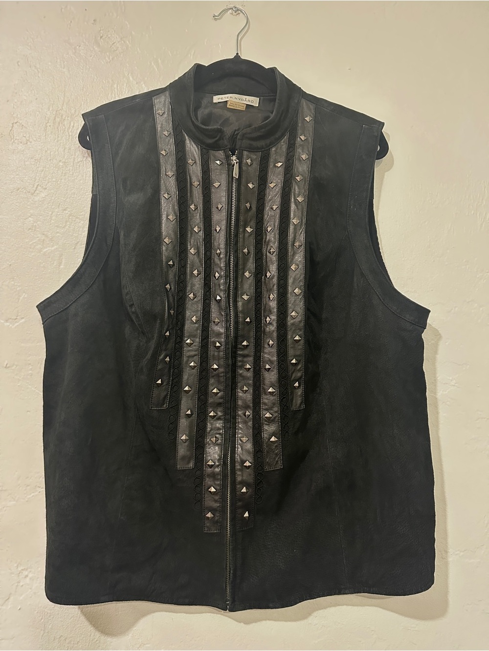 Peter Nygard Black Suede Leather Studded Vest Women’s 2X Zip Up Biker Plus Size